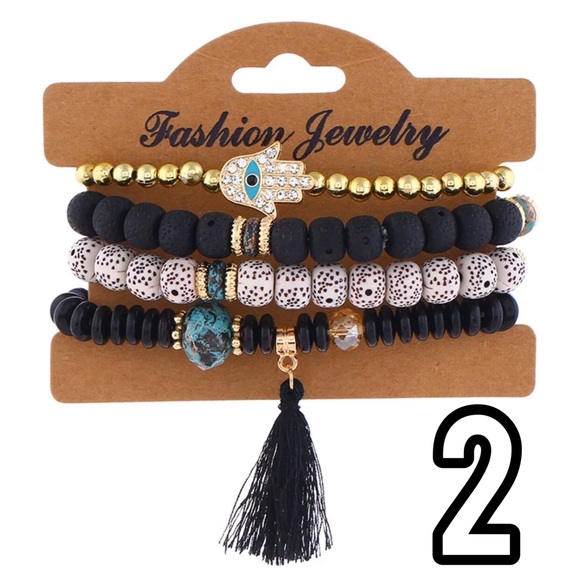 ✨NEW 4pc boho bodhi bead hamsa tassel bracelet set - Picture 3 of 8